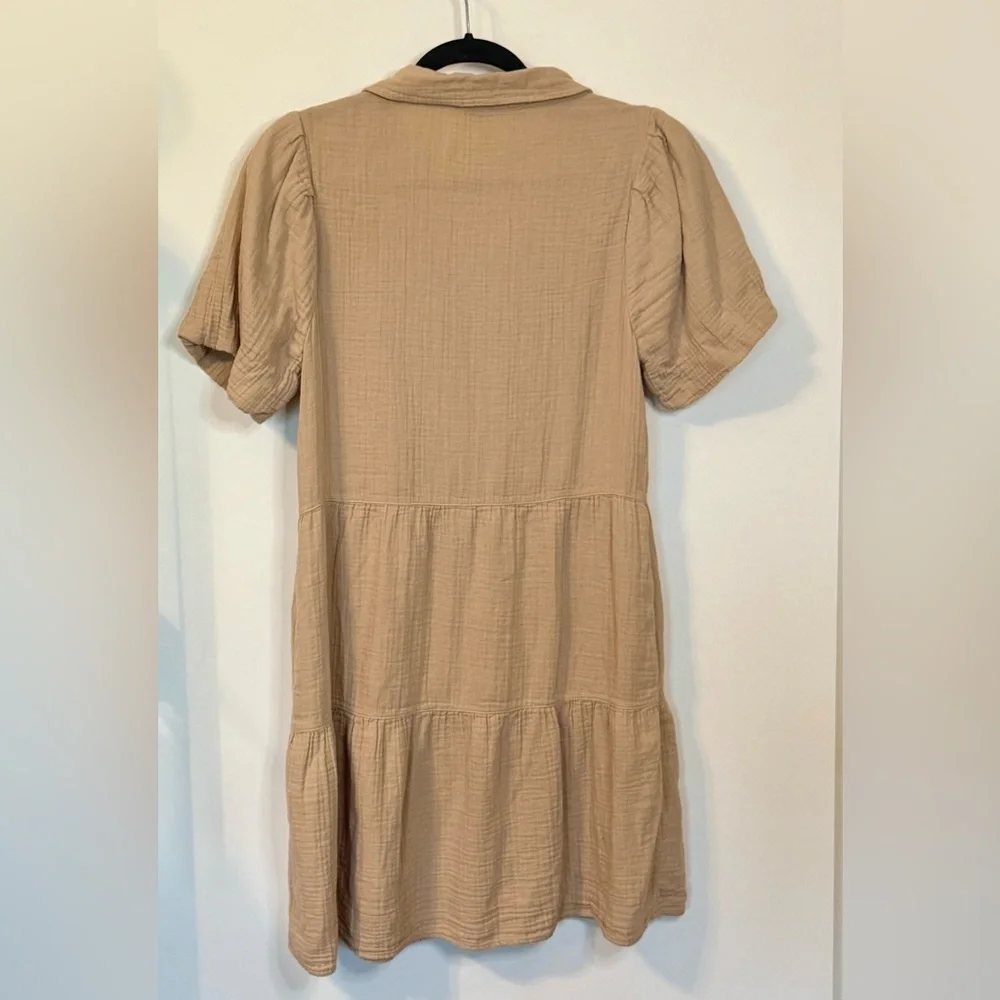 Dylan Khaki Cotton Button-Up Casual Summer Short Sleeve Parker Dress- Size Small - Picture 5 of 5